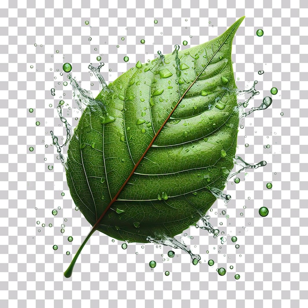 3d illustration of a wet leaf with water droplets isolated on a transparent background