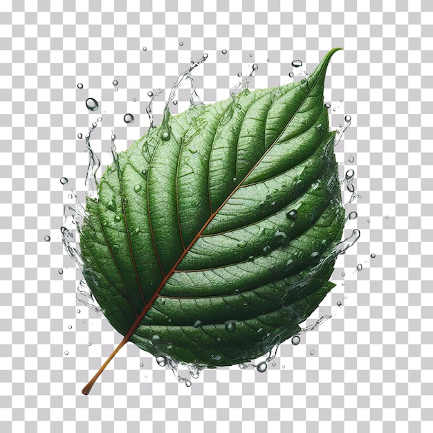 3d illustration of a wet leaf with water droplets isolated on a transparent background