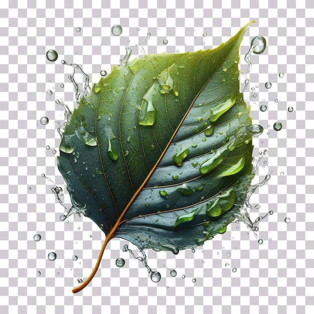 PSD 3d illustration of a wet leaf with water droplets isolated on a transparent background