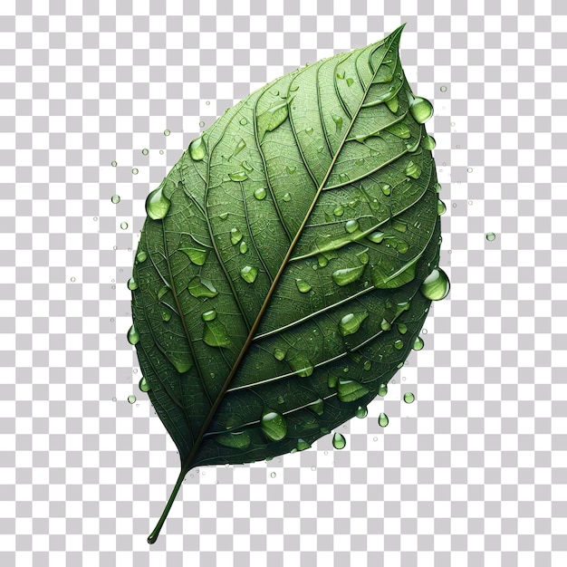 3d illustration of a wet leaf with water droplets isolated on a transparent background