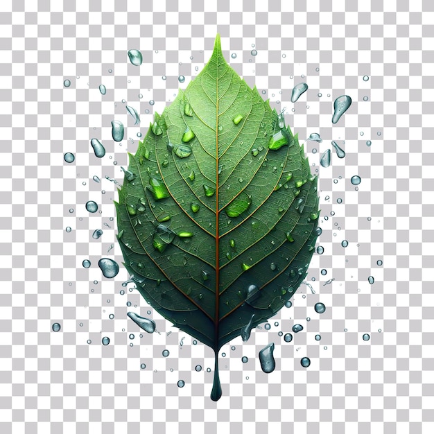 PSD 3d illustration of a wet leaf with water droplets isolated on a transparent background