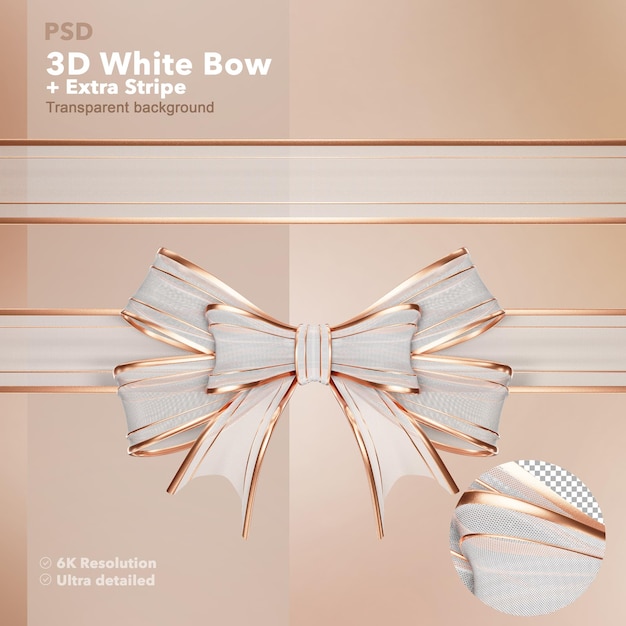 PSD 3d illustration of a white and rose gold bow