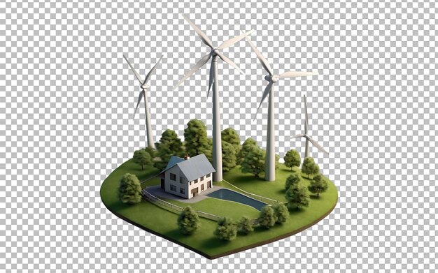 PSD 3d illustration of wind turbine green energy concept transparent background premium psd