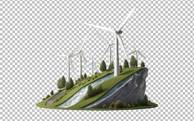 PSD 3d illustration of wind turbine green energy concept transparent background premium psd