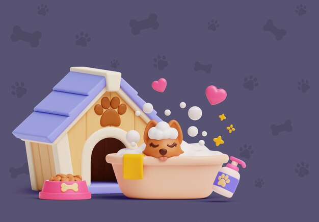 PSD 3d illustration with pets still life