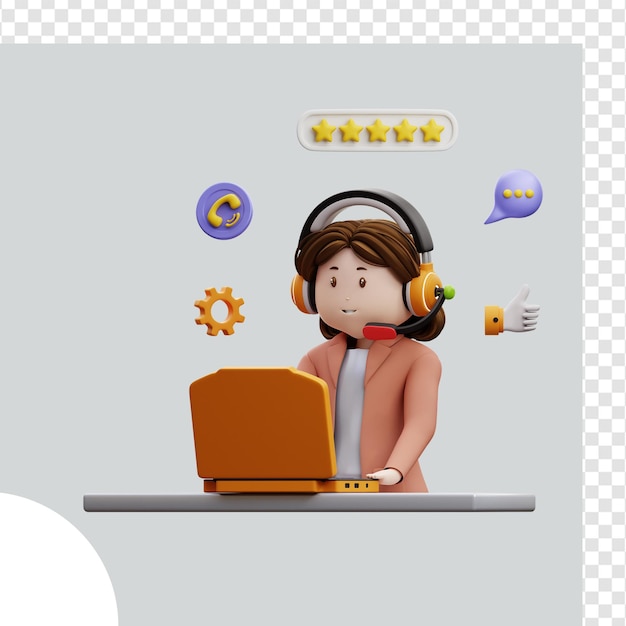 3D Illustration Woman Customer Service Working