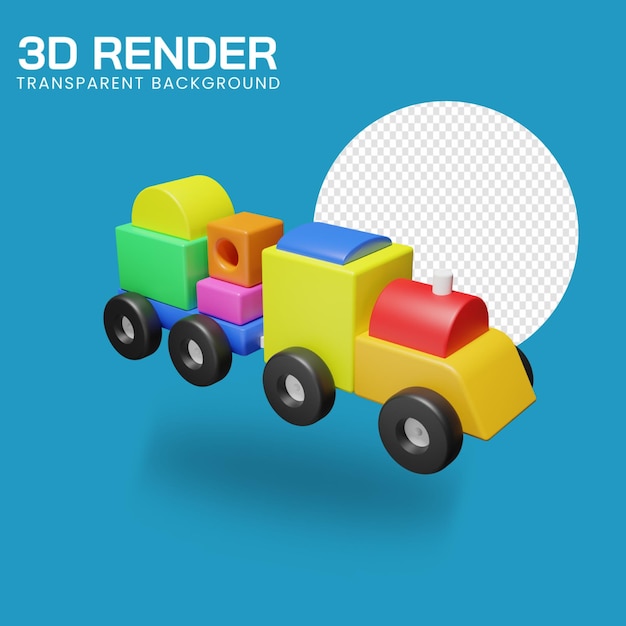 3D illustration of wooden block toy train