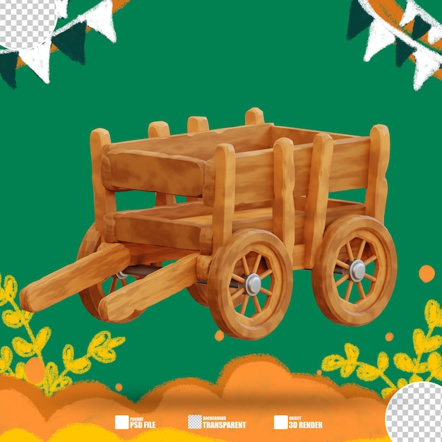 PSD 3d illustration wooden cart with wheels 3