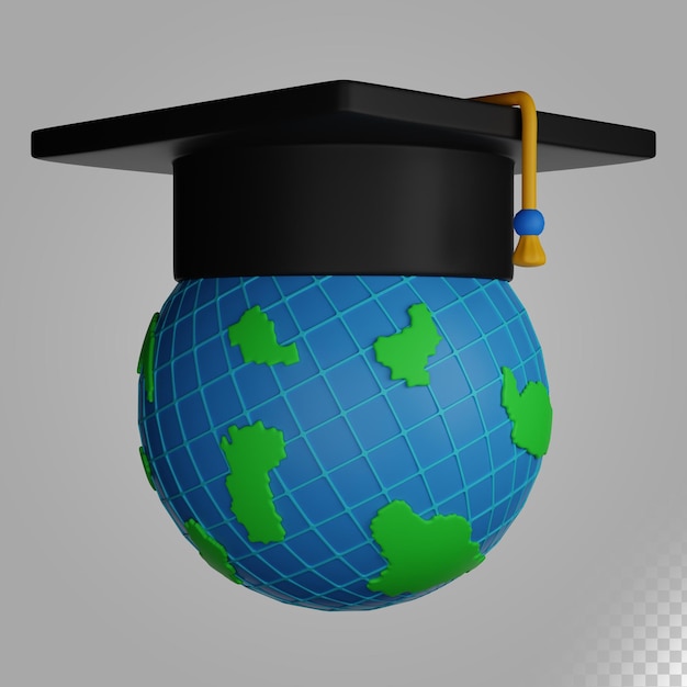 3d illustration world globe and graduation hat