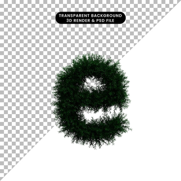 3d illustration of wreath leaf concept alphabet small caps e