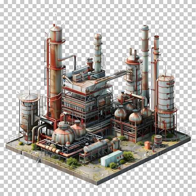 3D image of an oil factory on a white background 8K high resolution