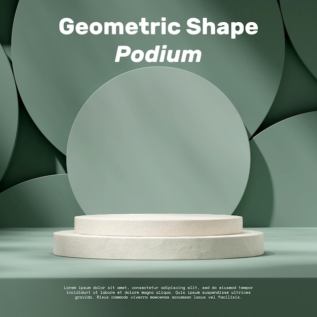 3d image render blank space ceramic texture podium in square green color circle background