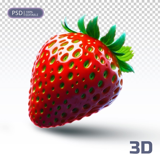 a 3d image of a strawberry with a green stem