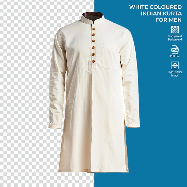 PSD 3d indian white coloured kurta isolated on transparent background psd