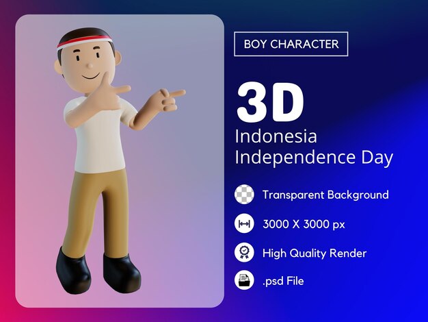 PSD 3d indonesian male character pointing to the side