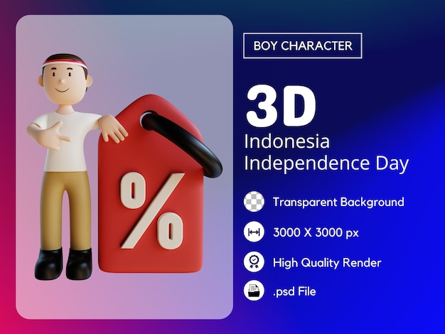 3D Indonesian Male Character Showing Discount Premium PSD