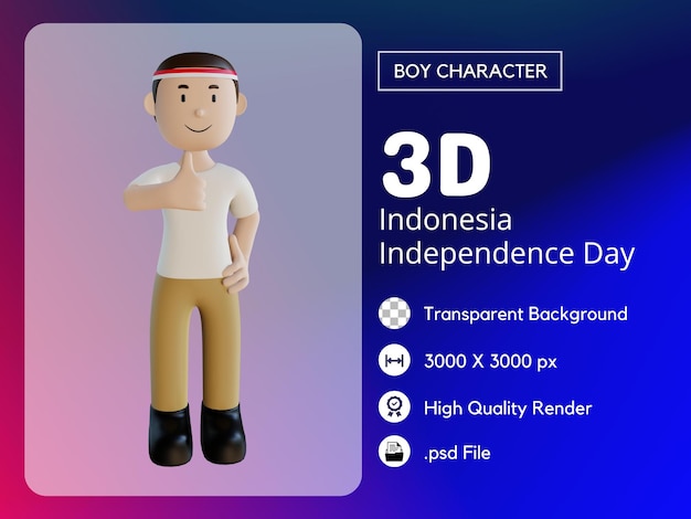 3D Indonesian Male Character With Thumbs Up Premium PSD