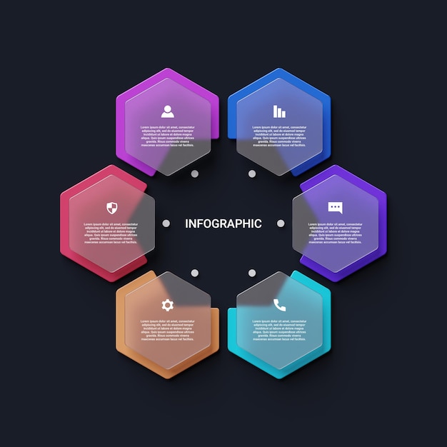 PSD 3d infographic timeline template concept with 6 options