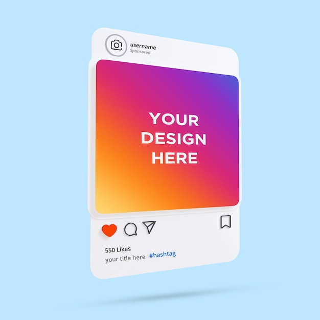 PSD 3d instagram frame template social media post mockup