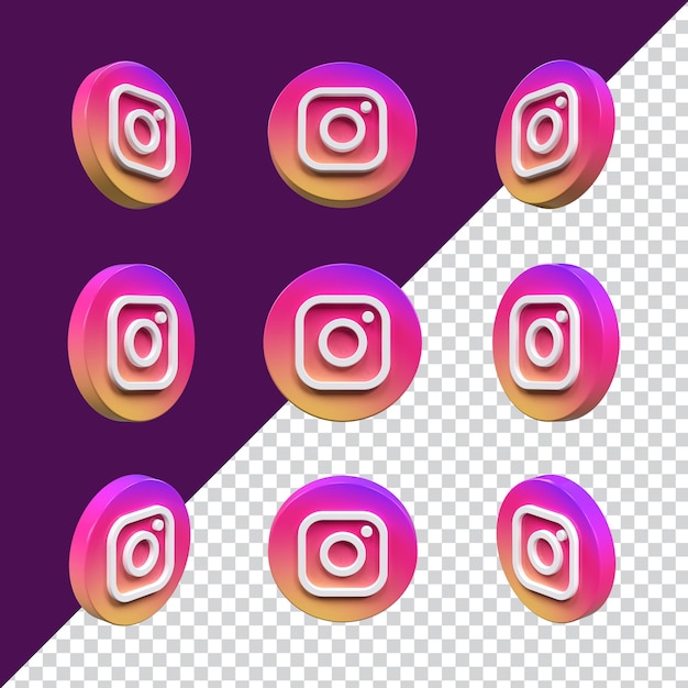 3d instagram icon set in nine different angles isolated