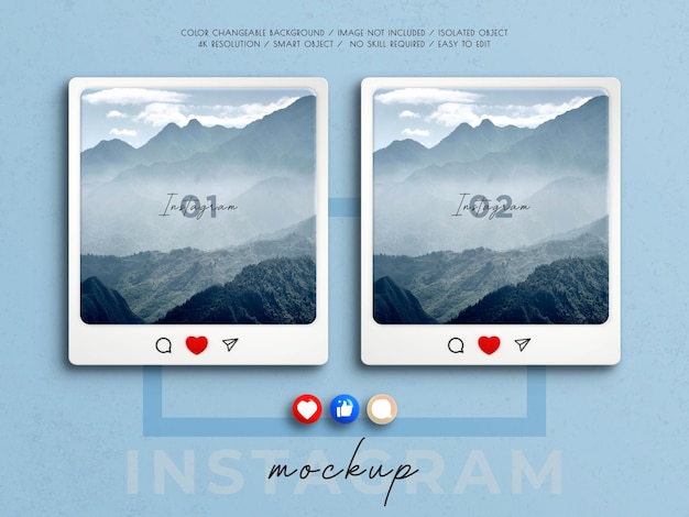 3d Instagram interface mockup with 3d heart emoji for social media post mockup