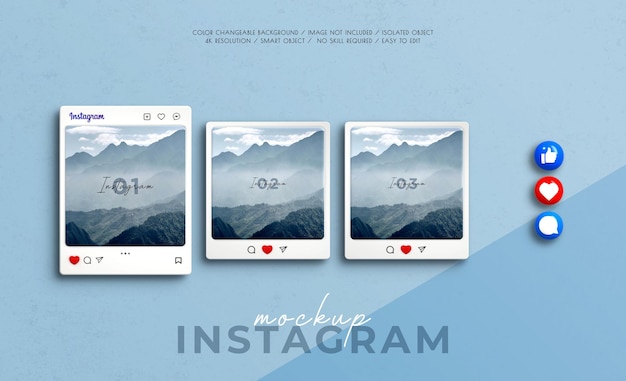 3d Instagram interface mockup with 3d heart emoji for social media post mockup