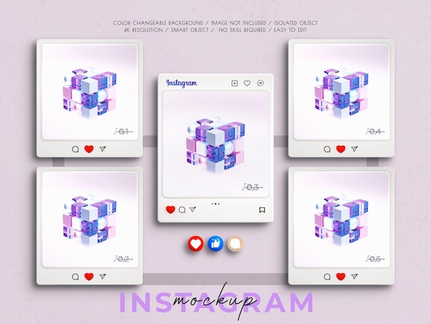 3d Instagram interface mockup with 3d heart emoji for social media post mockup