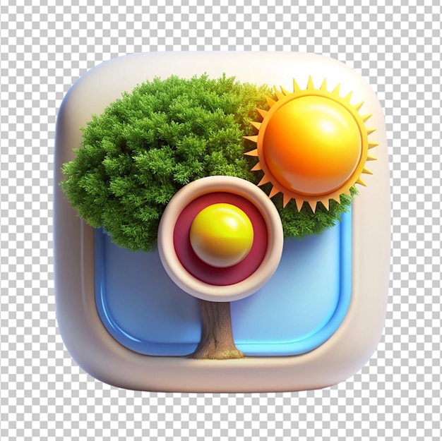 3d instagram logo with tree and sun on transparent background