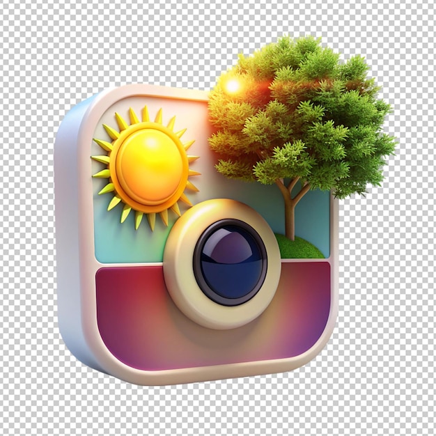 3d instagram logo with tree and sun on transparent background