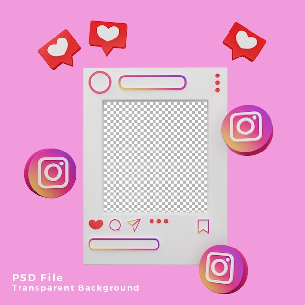 3d instagram mockup template asset with logo icon illustration high quality