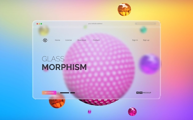 PSD 3d interface mockup with glass morphism