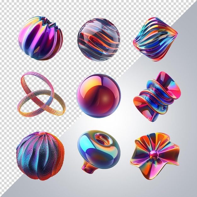 PSD 3d iridescent geometric shapes set abstract gradient 3d rendering