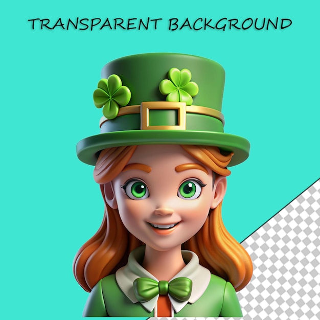 3D irish young woman with green top hat on green background saint patrick39s day