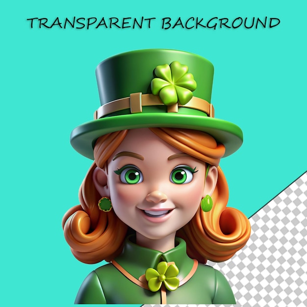 3D irish young woman with green top hat on green background saint patrick39s day