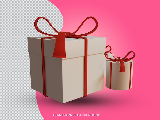 3d isolated Christmas white and red gift box in transparent background