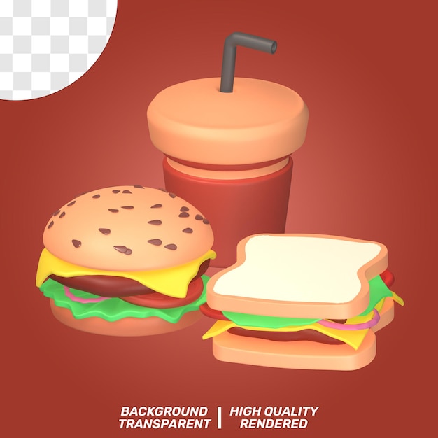 3D ISOLATED ILLUSTRATION FAST FOOD ICON TRANSPARENT BACKGROUND