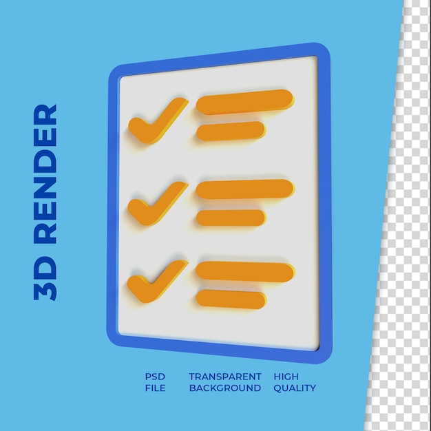 3d isolated render of to do list documen icon