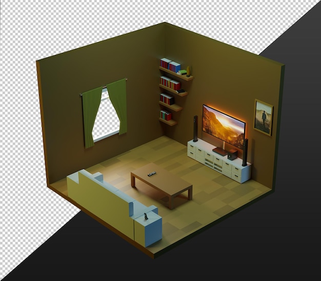 3d Isometric Living Room Template