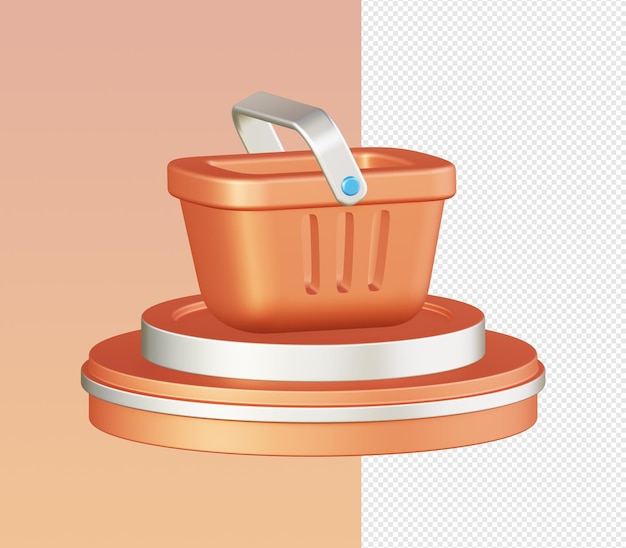 3d isometric of orange shopping basket icon for UI UX web mobile apps social media ads designs