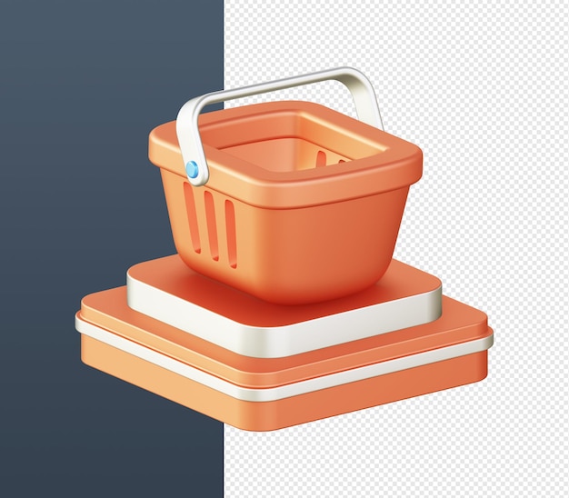 3d isometric of orange shopping basket with podium icon for UI UX web mobile apps social media ads