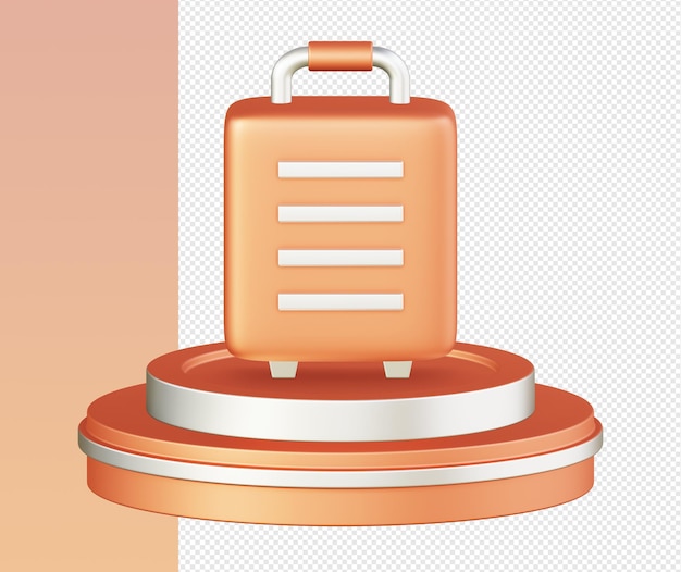 3d isometric of orange suitcase luggage icon for UI UX web mobile apps social media ads designs