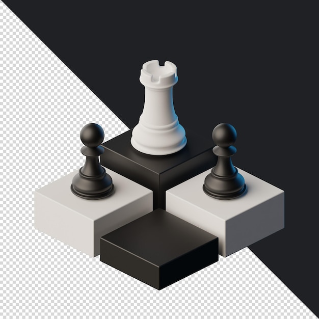 3d isometric render chess black and white for post or landing page