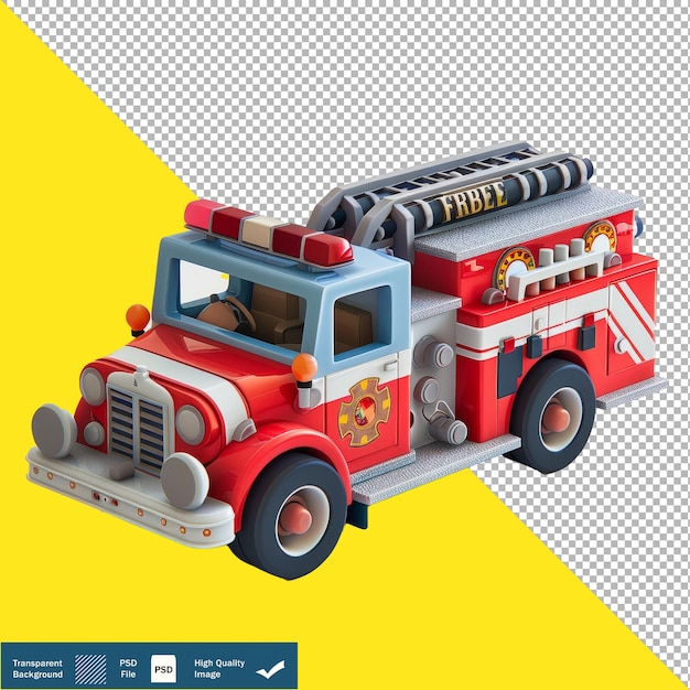 PSD 3d isometric render of cute toy fire truck transparent background png psd