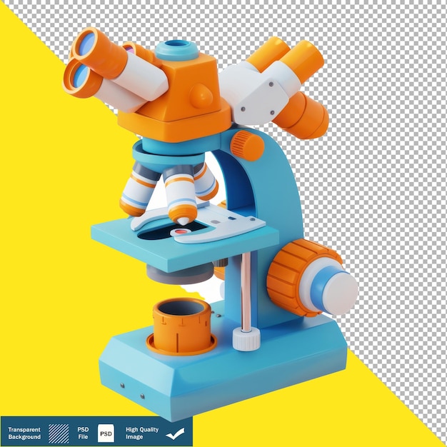 3D Isometric Render of Cute Toy Microscope Transparent Background PNG PSD