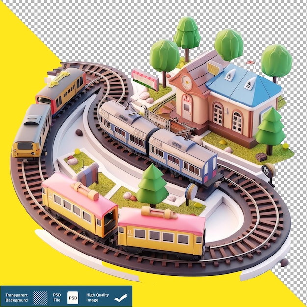 PSD 3d isometric render of cute train set transparent background png psd