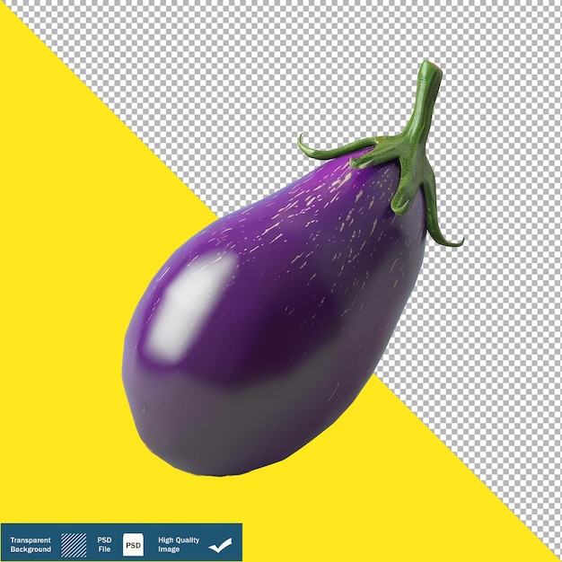 3D Isometric Render of Eggplant Transparent Background PNG PSD