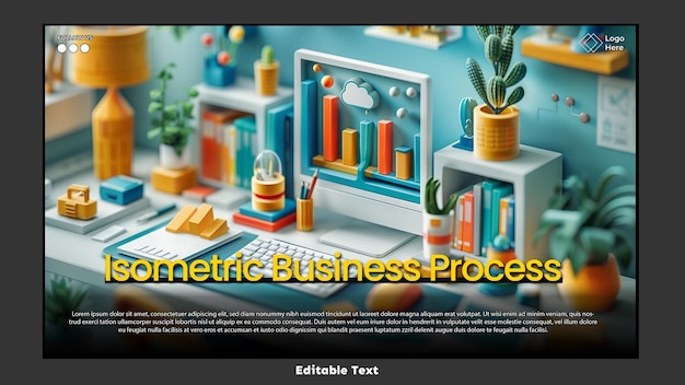 PSD 3d isometric style of business process