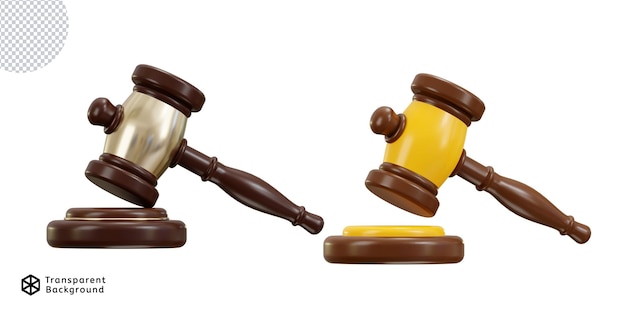 3d judge gavel icon or 3d judgement hammer law gavel icon illustration set