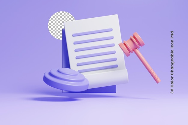 3d judge gavel icon with file icon or 3d judgement hammer law gavel icon or 3d judge hammer icon