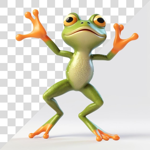 PSD 3d jumping and dancing frog on transparent background